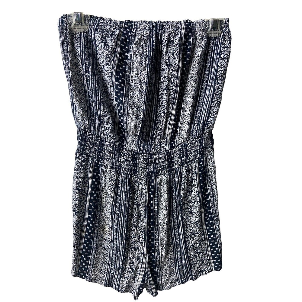 Forever 21 Romper Size M Juniors Blue White Floral Stripe Sleeveless